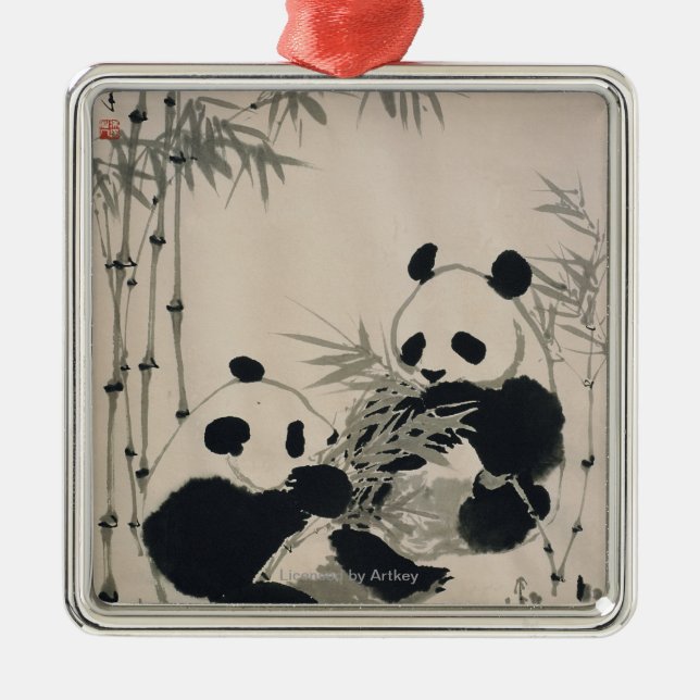 Two Pandas Metal Ornament (Front)