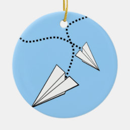 Two Paper Airplanes Ceramic Ornament
