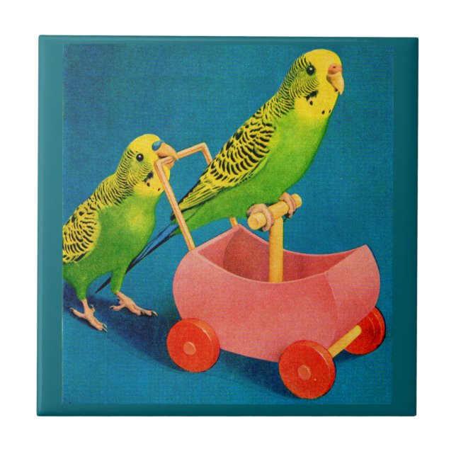 two parakeets ceramic tile (Front)