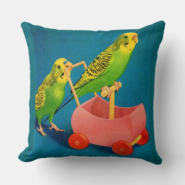 two parakeets throw pillow (Front)