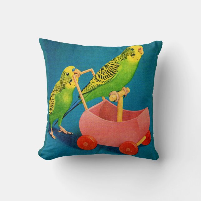 two parakeets throw pillow (Front)