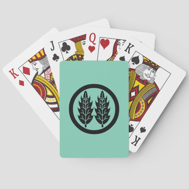Two parallel holly leaves in circle poker cards (Back)