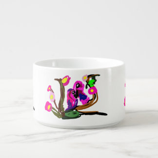 Two parrots live  bowl