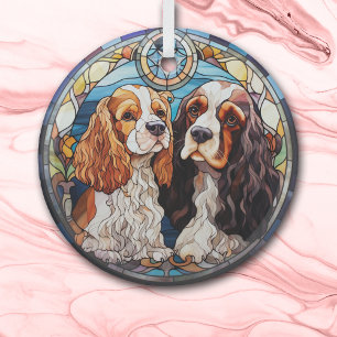 Two Parti Color Spaniels Stained Glass Ornament