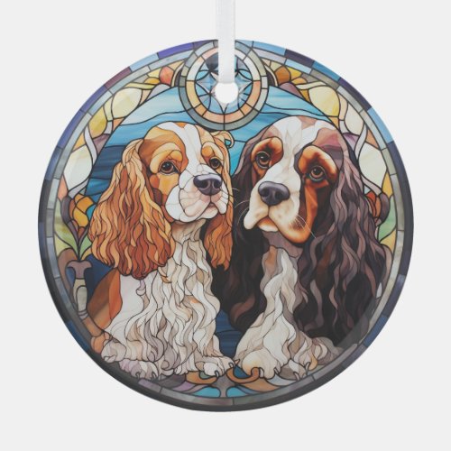 Two Parti Color Spaniels Stained Glass Ornament