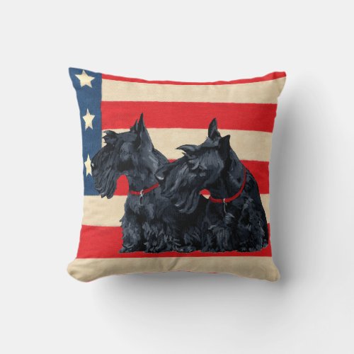 Two Patriotic Scottish Terriers Pillow