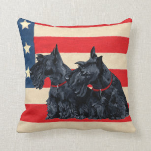 Two Patriotic Scottish Terriers Pillow