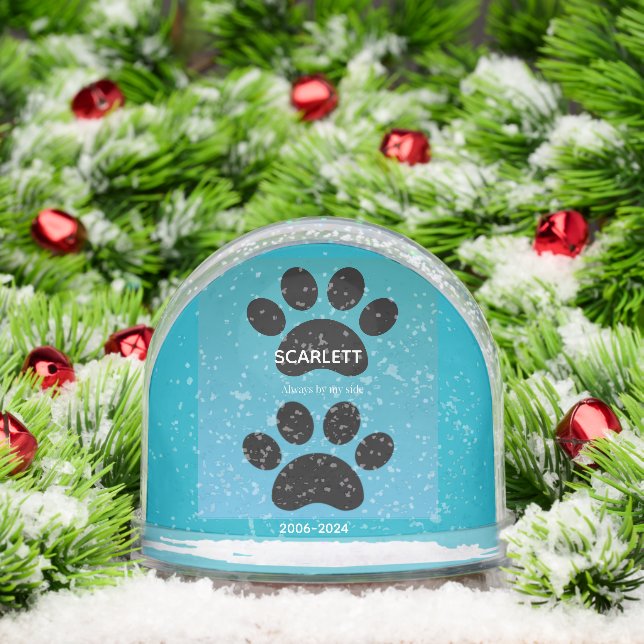 Two Paw Prints Memorial, Teal to Blue Snow Globe (Christmas)