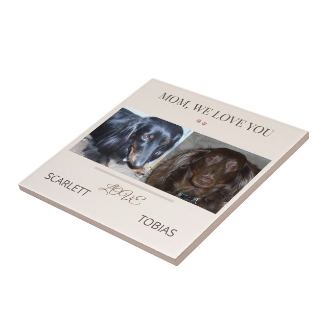 Two Paws Bless Mom With Love Ceramic Tile (Side)