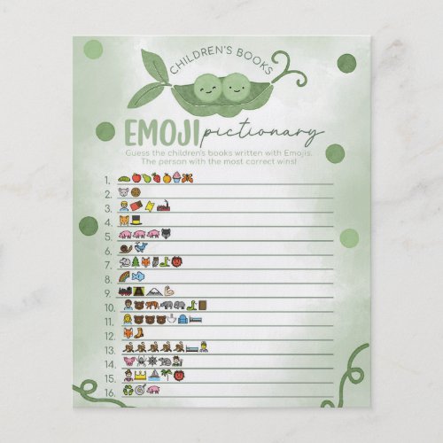 Two Pea In Pod Baby Shower Emoji Pictionary Game Flyer