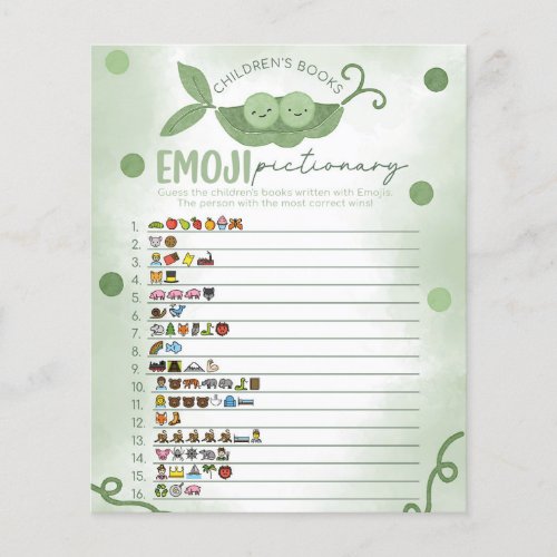 Two Pea In Pod Baby Shower Emoji Pictionary Game Flyer