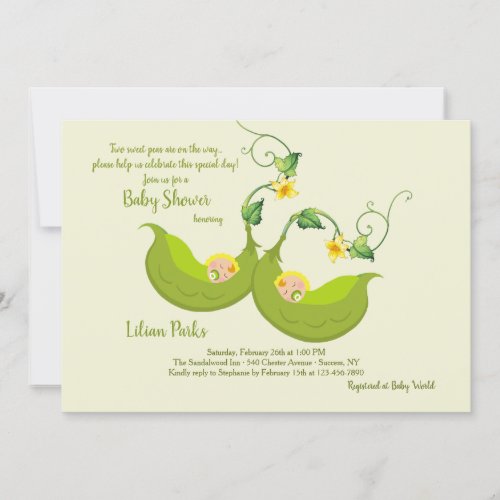 Two Pea Pods Baby Shower Invitation