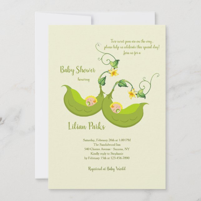 Two Pea Pods Vertical Baby Shower Invitation (Front)