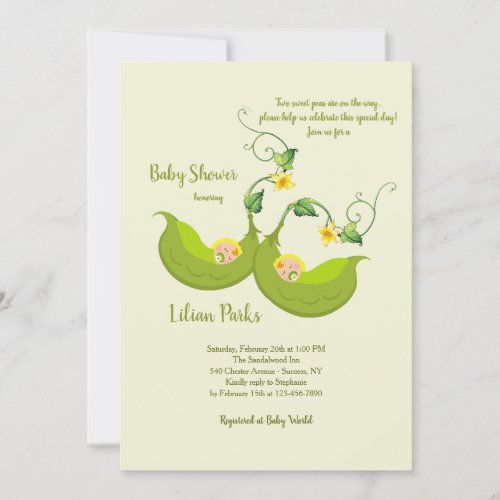 Two Pea Pods Vertical Baby Shower Invitation