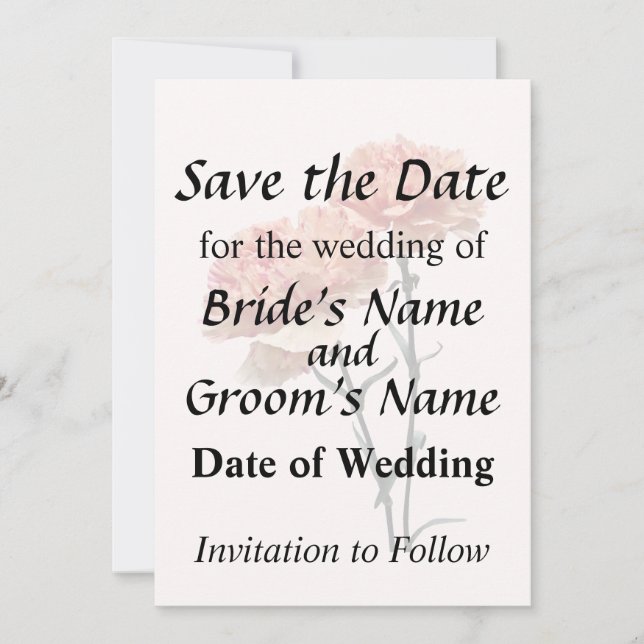 Two Peach and Pink Carnations Save The Date (Front)