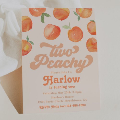 Two Peachy Invitation  Peach Birthday Invitation