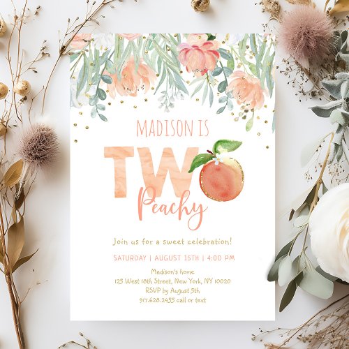 Two Peachy Peach Floral Birthday Invitation