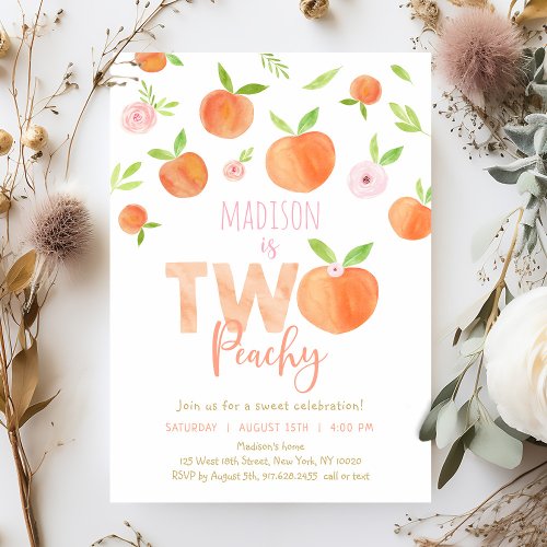 Two Peachy Peach Second Birthday Invitation