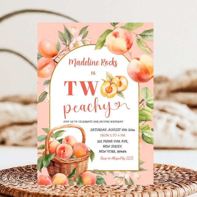 Two Peachy Summer Girl Peach Theme Second Birthday Invitation (Creator Uploaded)