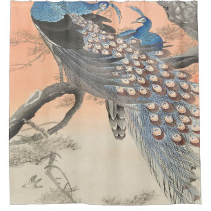 Two Peacocks On Tree Branch By Ohara Koson Shower Curtain