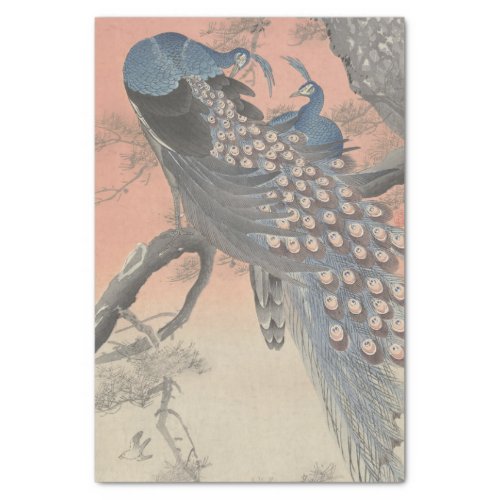 Two Peacocks on Tree Branch by Ohara Koson Tissue Paper