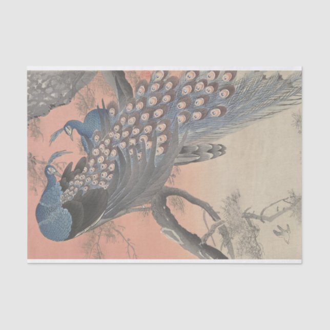 Two Peacocks on Tree Branch by Ohara Koson Tissue Paper (Front)