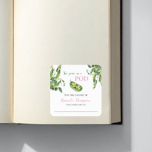 Two Peas Girl Twins Baby Shower Library Bookplate