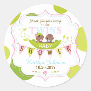 Two Peas in a Pod African Twins Boy Girl Thank You Classic Round Sticker