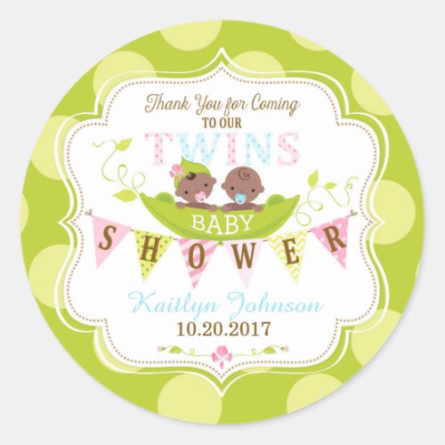 Two Peas in a Pod African Twins Boy Girl Thank You Classic Round Sticker