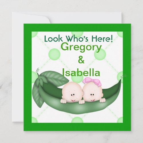 TWO PEAS IN A POD BABY ANNOUNCEMENTS