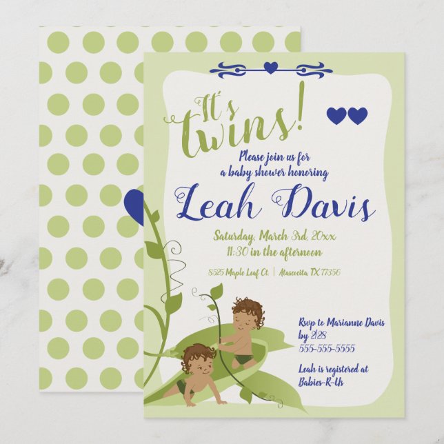 Two Peas in a Pod, Baby Boy Shower Invitations (Front/Back)