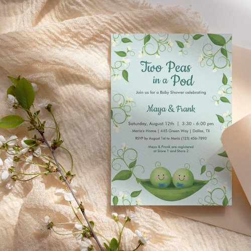 Two Peas in a Pod Baby Boy Shower Twins Invitation