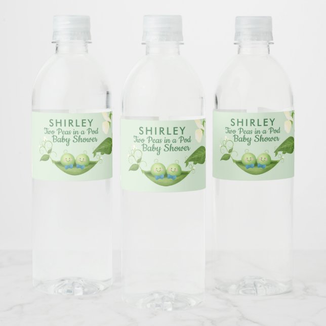 Two Peas in a Pod Baby Boy Twins Shower    Water Bottle Label (Bottles)