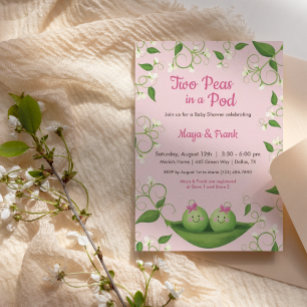 Two Peas in a Pod Baby Girl Shower Twin Invitation