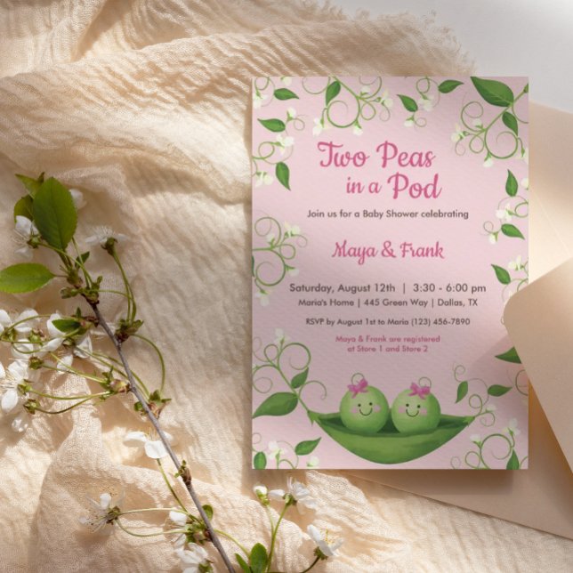 Two Peas in a Pod Baby Girl Shower Twin Invitation (Creator Uploaded)