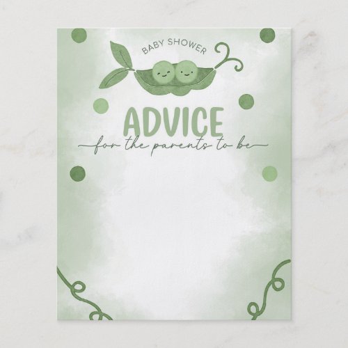 Two Peas In a Pod Baby Shower Advice Card Activity Flyer