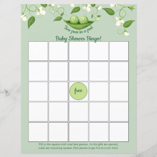 Two Peas in a Pod Baby Shower Bingo Game card