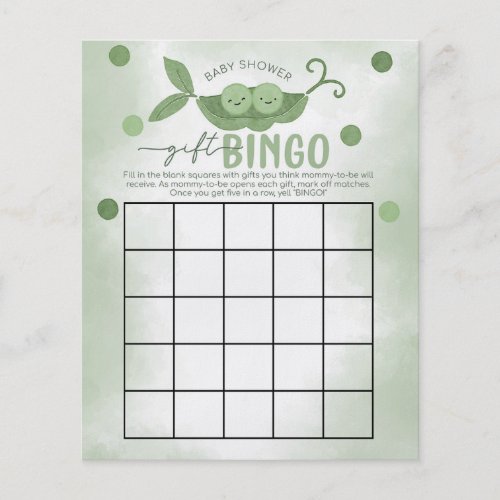 Two Peas In a Pod Baby Shower Bingo Game Flyer