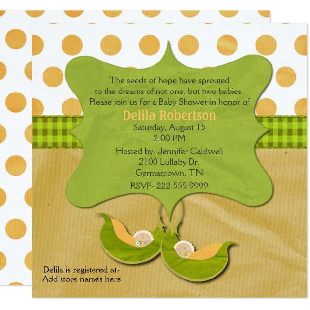 Two Peas In A Pod Baby Shower Custom Invitation