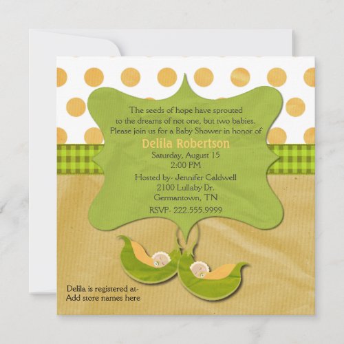 Two Peas in a Pod Baby Shower Custom Invitation