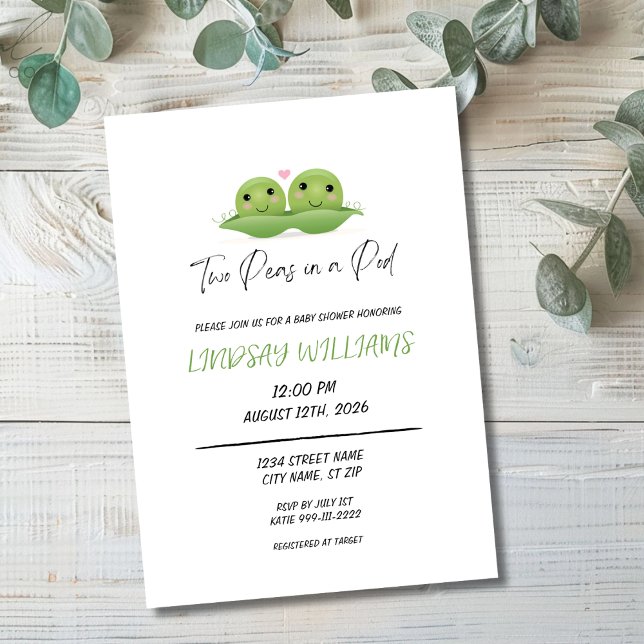 Two Peas in a Pod Baby Shower Invitation (Creator Uploaded)