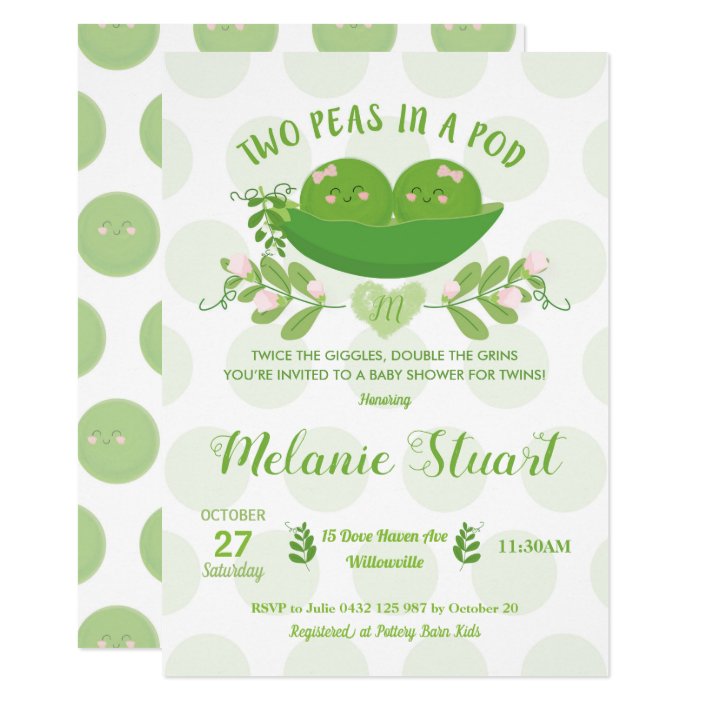 Two Peas In A Pod Baby Shower Invitation For Twins Zazzle Com