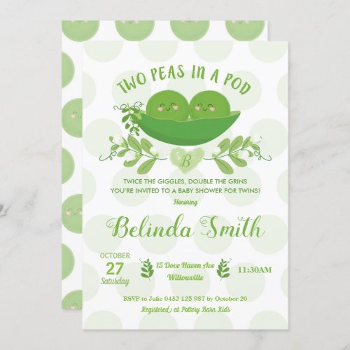 Two Peas in a Pod Baby Shower Invitation for Twins