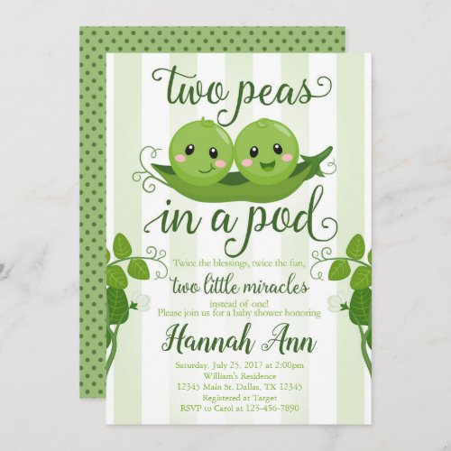 Two Peas in a Pod Baby Shower Invitation Sweet Pea