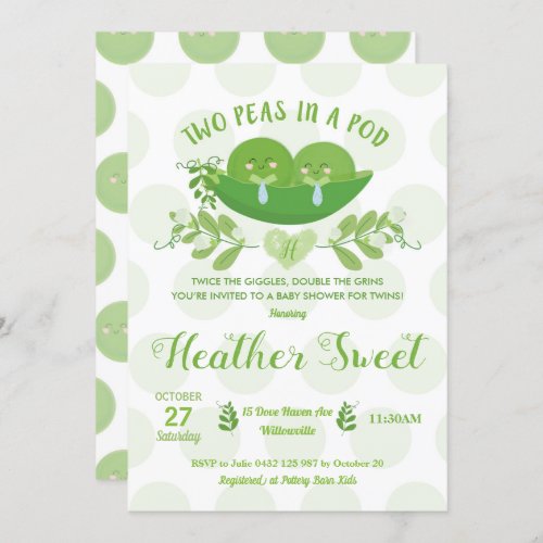 Two Peas in a Pod Baby Shower Invitation Twins Boy