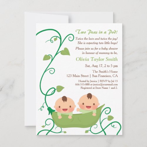 Two Peas in a Pod Baby Shower Invitations