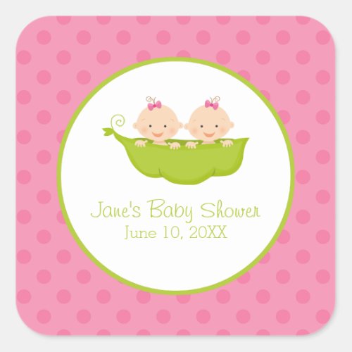 Two Peas in a Pod Baby Shower Sticker Twin Girls Square Sticker