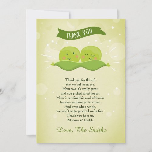 Two peas in a pod Baby shower Thank you card Twin