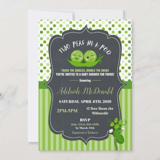 Two Peas in a Pod Baby Shower Twins Gender Neutral Invitation (Front)