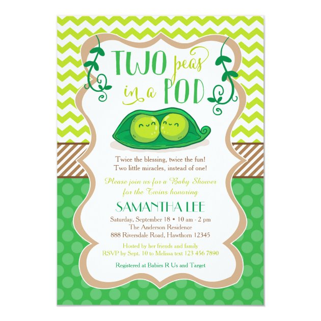 Two Peas In A Pod Baby Shower, Twins Invitation
